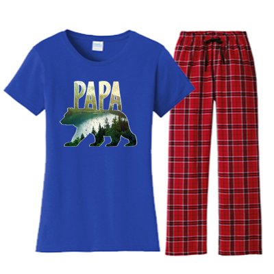 Papa Bear Forest Lake Mountain Scene Outdoors FatherS Day Gift Women's Flannel Pajama Set