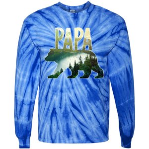 Papa Bear Forest Lake Mountain Scene Outdoors FatherS Day Gift Tie-Dye Long Sleeve Shirt