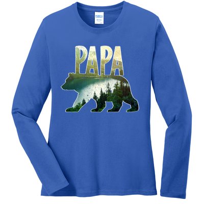 Papa Bear Forest Lake Mountain Scene Outdoors FatherS Day Gift Ladies Long Sleeve Shirt