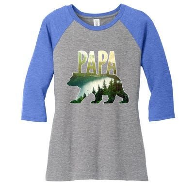 Papa Bear Forest Lake Mountain Scene Outdoors FatherS Day Gift Women's Tri-Blend 3/4-Sleeve Raglan Shirt