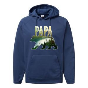 Papa Bear Forest Lake Mountain Scene Outdoors FatherS Day Gift Performance Fleece Hoodie