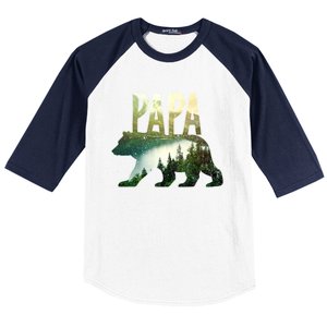 Papa Bear Forest Lake Mountain Scene Outdoors FatherS Day Gift Baseball Sleeve Shirt