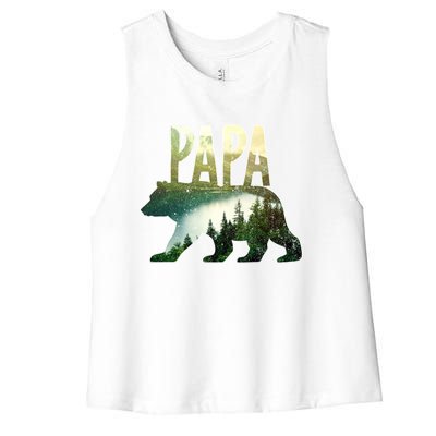 Papa Bear Forest Lake Mountain Scene Outdoors FatherS Day Gift Women's Racerback Cropped Tank