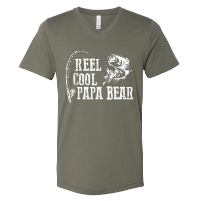 Papa Bear Fishing Reel Cool Papa Bear V-Neck T-Shirt