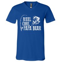 Papa Bear Fishing: Reel Cool Papa Bear Funny Gift V-Neck T-Shirt