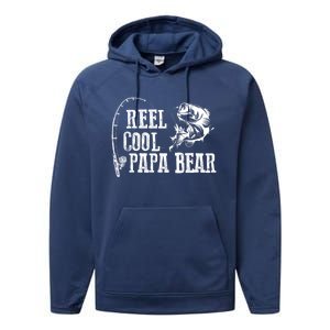 Papa Bear Fishing: Reel Cool Papa Bear Funny Gift Performance Fleece Hoodie