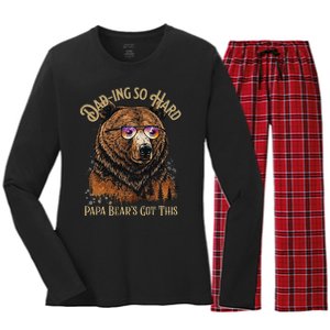 Papa Bear Funny Fathers Day Gift Women's Long Sleeve Flannel Pajama Set 