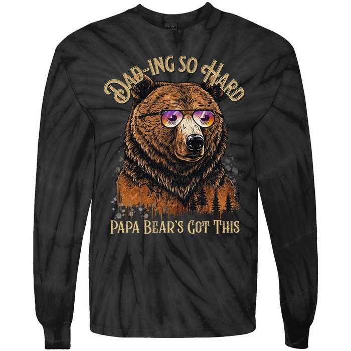 Papa Bear Funny Fathers Day Gift Tie-Dye Long Sleeve Shirt