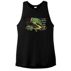 Patriotic Bass Fishing American Flag Fish Fisherman Gift Ladies PosiCharge Tri-Blend Wicking Tank