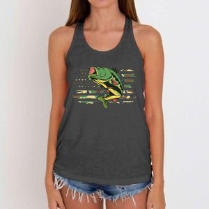 Patriotic Bass Fishing American Flag Fish Fisherman Gift Women's Knotted Racerback Tank