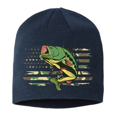 Patriotic Bass Fishing American Flag Fish Fisherman Gift Sustainable Beanie