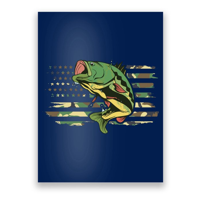 Patriotic Bass Fishing American Flag Fish Fisherman Gift Poster