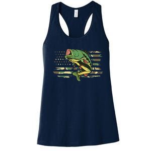 Patriotic Bass Fishing American Flag Fish Fisherman Gift Women's Racerback Tank