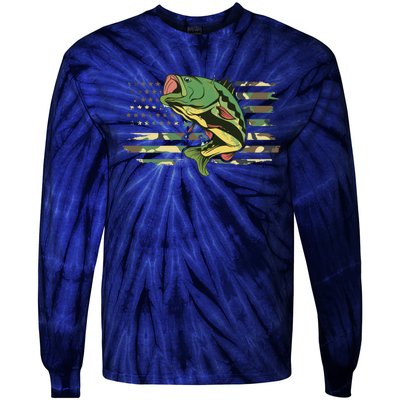 Patriotic Bass Fishing American Flag Fish Fisherman Gift Tie-Dye Long Sleeve Shirt