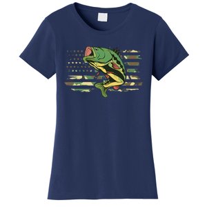 Patriotic Bass Fishing American Flag Fish Fisherman Gift Women's T-Shirt