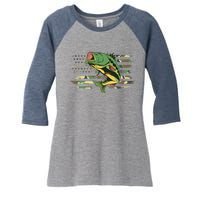 Patriotic Bass Fishing American Flag Fish Fisherman Gift Women's Tri-Blend 3/4-Sleeve Raglan Shirt