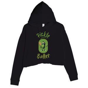 Pickle Baller Funny Pickleball Crop Fleece Hoodie