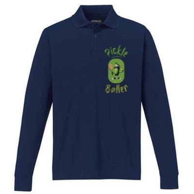 Pickle Baller Funny Pickleball Performance Long Sleeve Polo