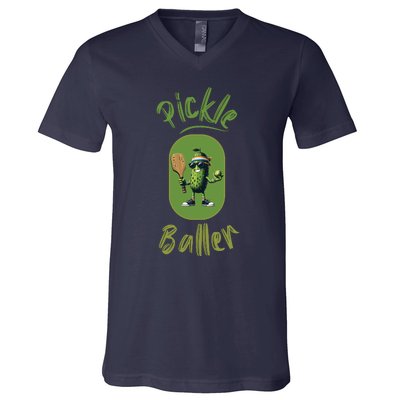 Pickle Baller Funny Pickleball V-Neck T-Shirt