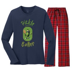 Pickle Baller Funny Pickleball Women's Long Sleeve Flannel Pajama Set 