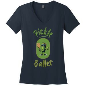 Pickle Baller Funny Pickleball Women's V-Neck T-Shirt