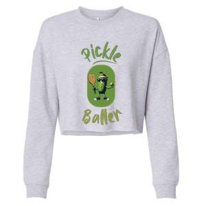 Pickle Baller Funny Pickleball Cropped Pullover Crew