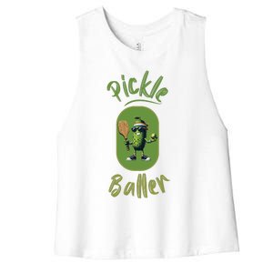 Pickle Baller Funny Pickleball Women's Racerback Cropped Tank