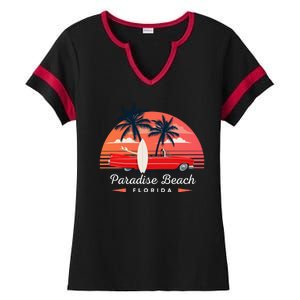 Paradise Beach Florida Sunset Retro Car Ladies Halftime Notch Neck Tee