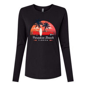 Paradise Beach Florida Sunset Retro Car Womens Cotton Relaxed Long Sleeve T-Shirt