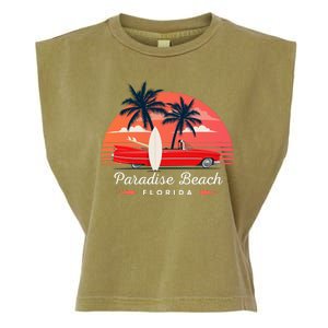 Paradise Beach Florida Sunset Retro Car Garment-Dyed Women's Muscle Tee