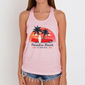 Paradise Beach Florida Sunset Retro Car Women's Knotted Racerback Tank