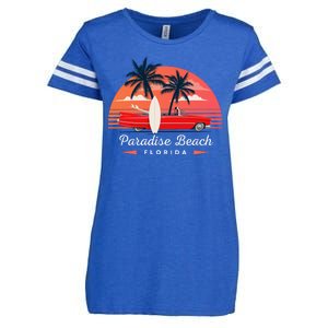 Paradise Beach Florida Sunset Retro Car Enza Ladies Jersey Football T-Shirt