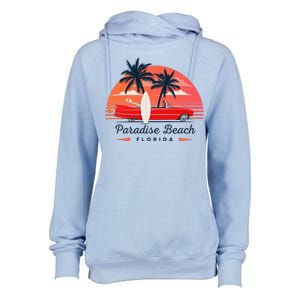 Paradise Beach Florida Sunset Retro Car Womens Funnel Neck Pullover Hood