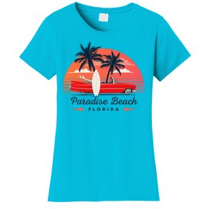 Paradise Beach Florida Sunset Retro Car Women's T-Shirt