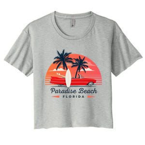 Paradise Beach Florida Sunset Retro Car Women's Crop Top Tee