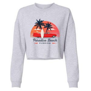 Paradise Beach Florida Sunset Retro Car Cropped Pullover Crew