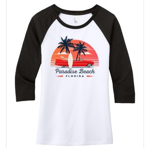 Paradise Beach Florida Sunset Retro Car Women's Tri-Blend 3/4-Sleeve Raglan Shirt