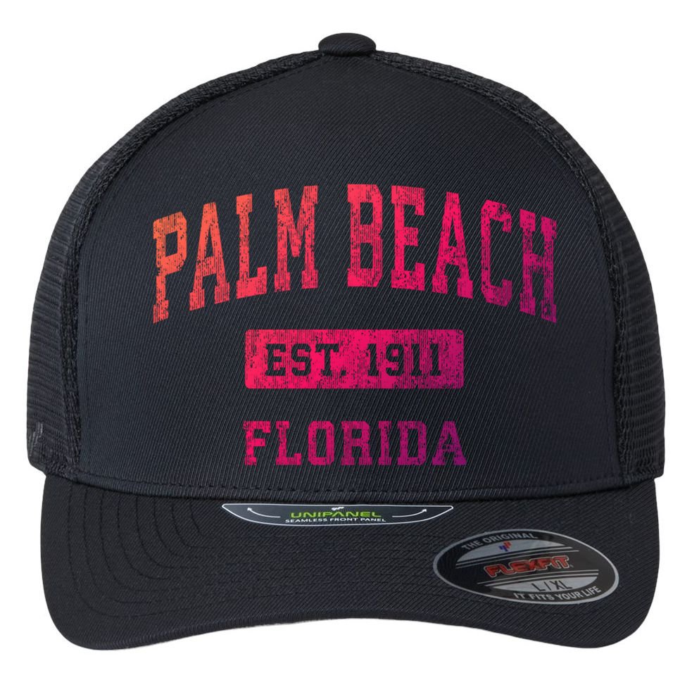 Palm Beach Florida Fl Vintage Established Sports Design Funny Gift Flexfit Unipanel Trucker Cap