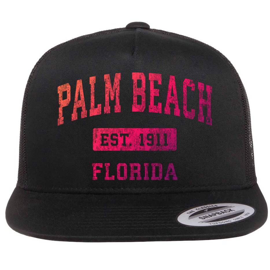 Palm Beach Florida Fl Vintage Established Sports Design Funny Gift Flat Bill Trucker Hat