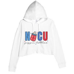 Poppin Bottles Funny NICU Nurse USA Flag 4th Of July Crop Fleece Hoodie