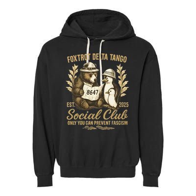 Penguin Bear Foxtrots Delta Tangos Activism Against Tariffs Garment-Dyed Fleece Hoodie