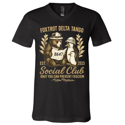 Penguin Bear Foxtrots Delta Tangos Activism Against Tariffs V-Neck T-Shirt