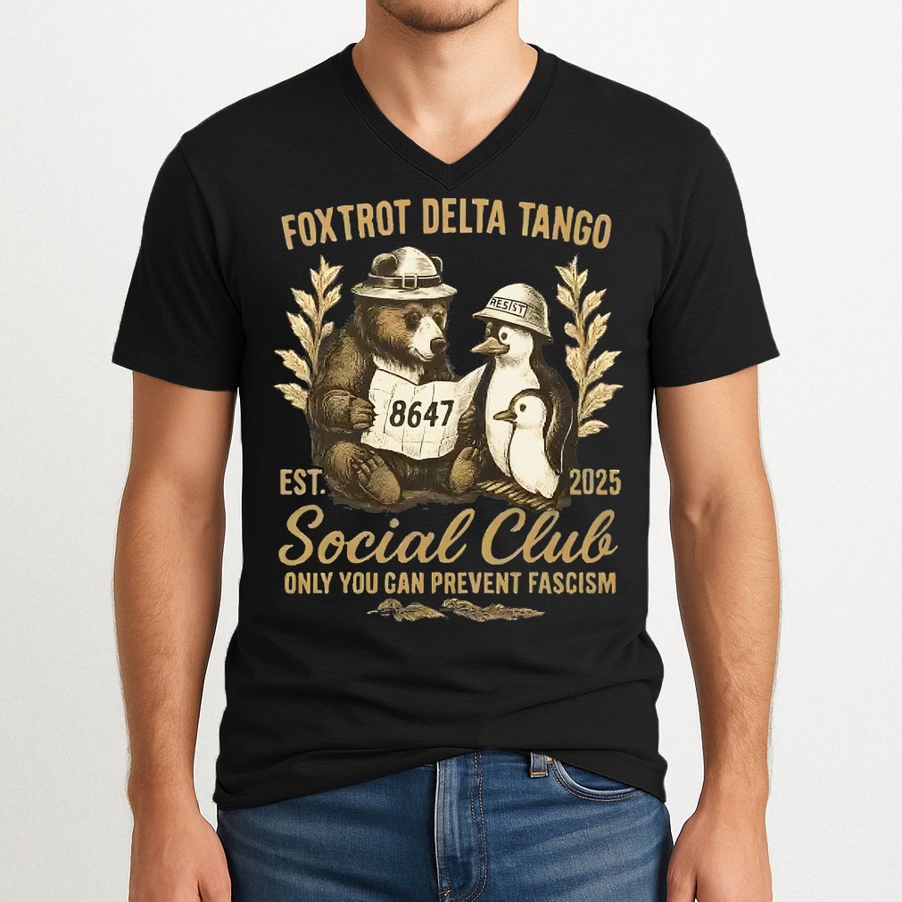 Penguin Bear Foxtrots Delta Tangos Activism Against Tariffs V-Neck T-Shirt