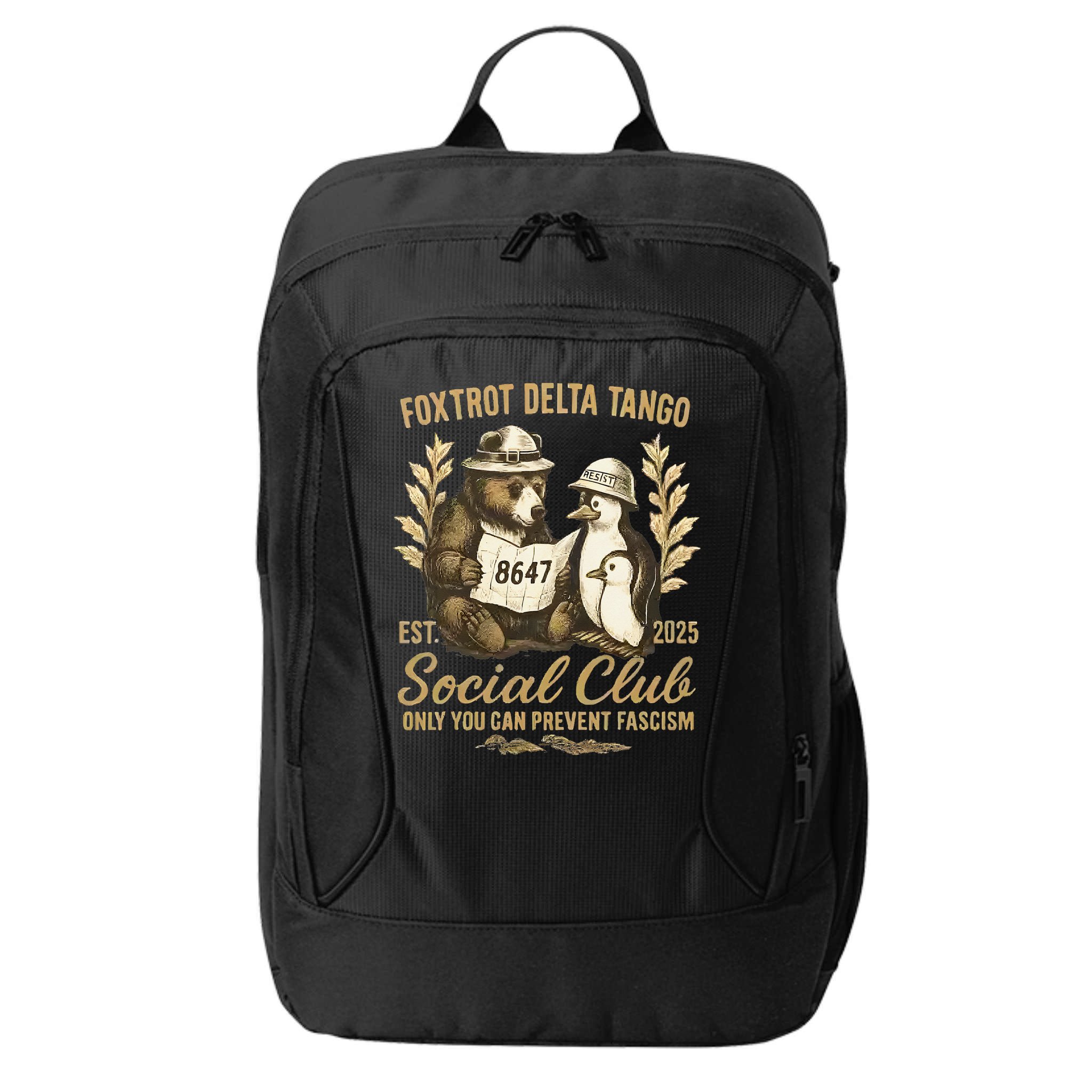 Penguin Bear Foxtrots Delta Tangos Activism Against Tariffs City Backpack