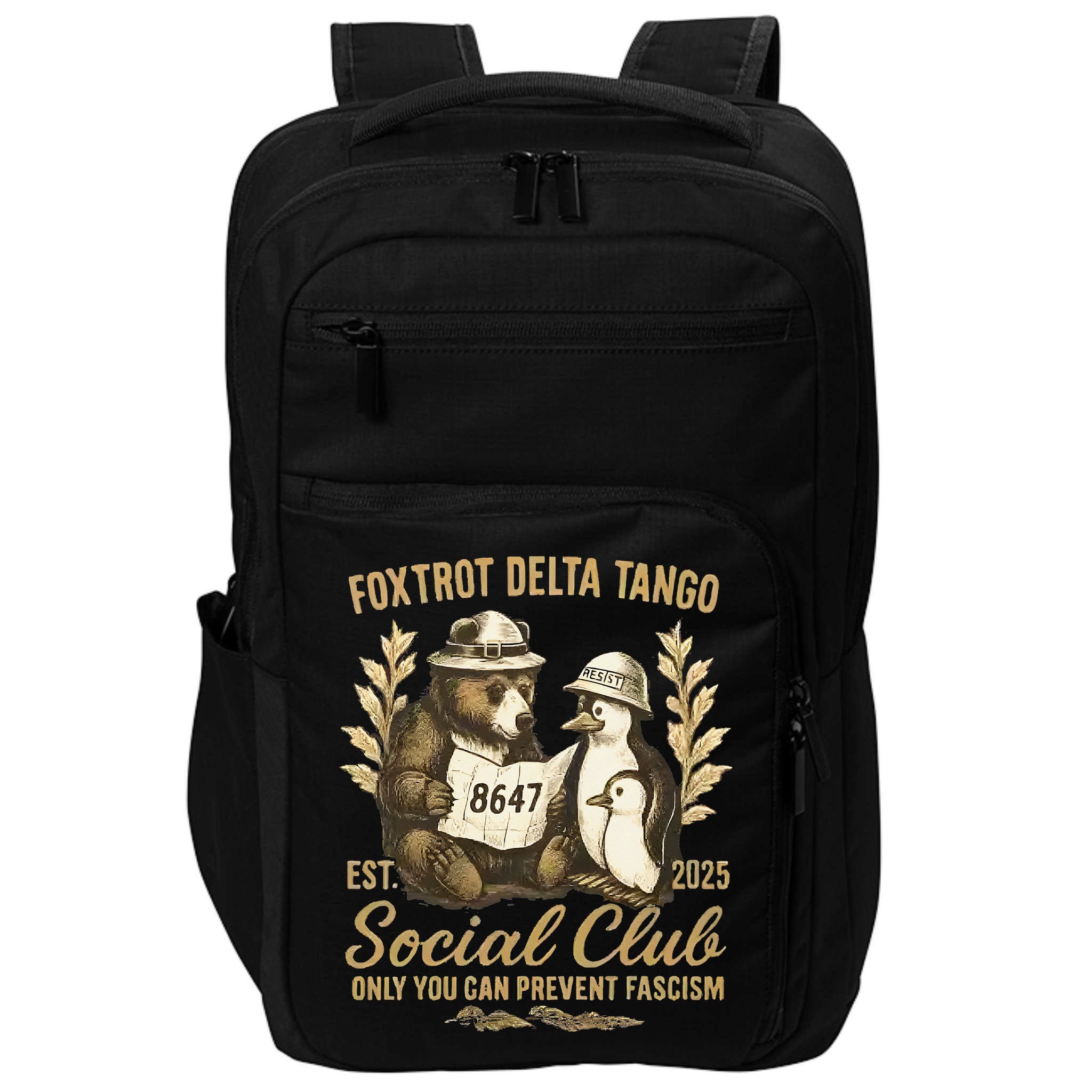 Penguin Bear Foxtrots Delta Tangos Activism Against Tariffs Impact Tech Backpack