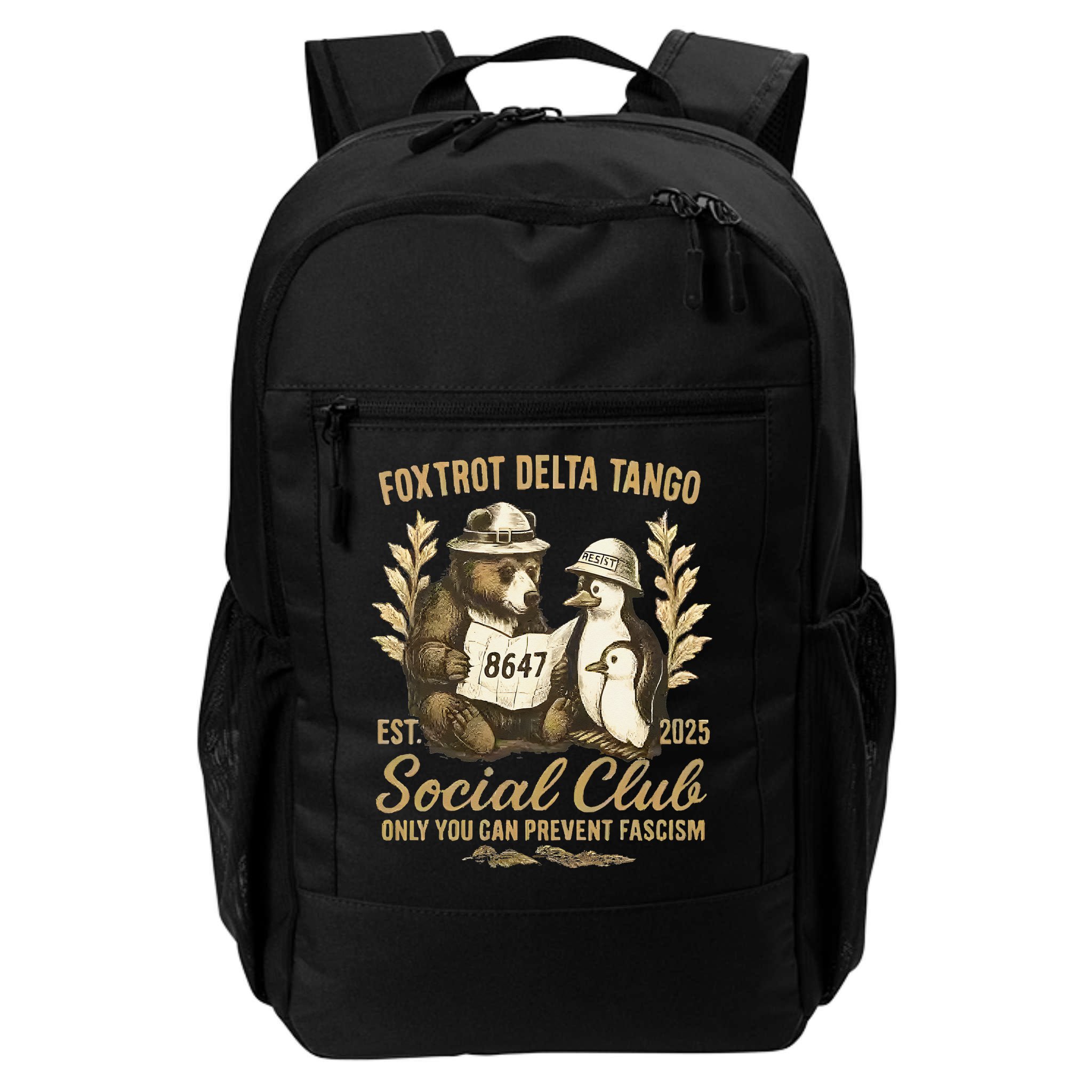 Penguin Bear Foxtrots Delta Tangos Activism Against Tariffs Backpack