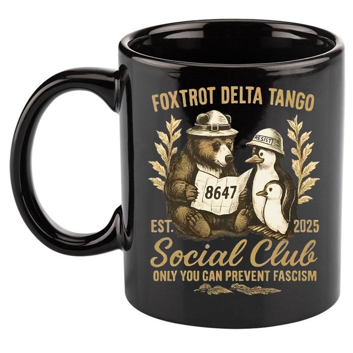 Penguin Bear Foxtrots Delta Tangos Activism Against Tariffs 11oz C Handle Ceramic Mug