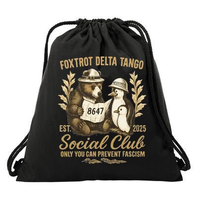 Penguin Bear Foxtrots Delta Tangos Activism Against Tariffs Drawstring Bag