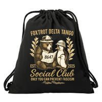 Penguin Bear Foxtrots Delta Tangos Activism Against Tariffs Drawstring Bag