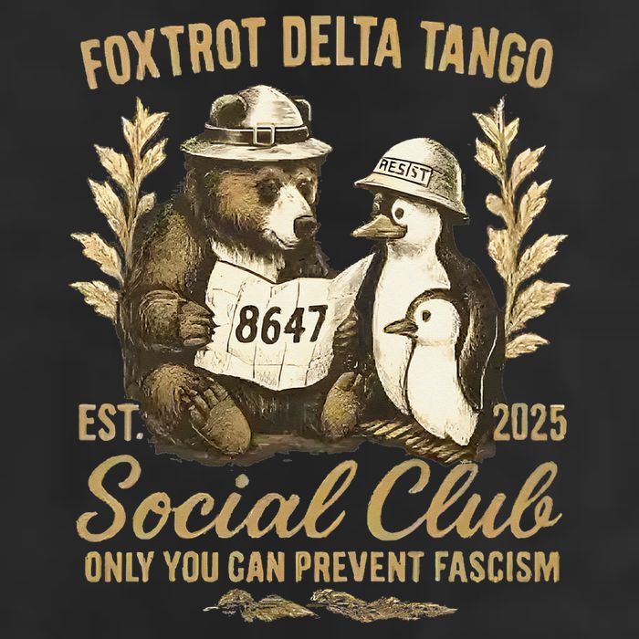Penguin Bear Foxtrots Delta Tangos Activism Against Tariffs Crop Fleece Hoodie